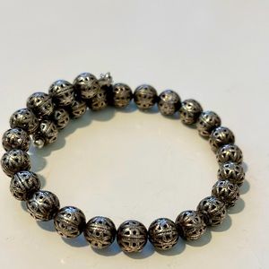 Retired filigree Alex and Ani beaded bangle bracelet. Silver
